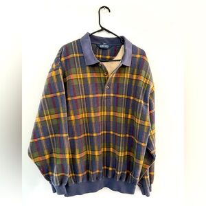 VTG Lands End Quarter Zip Pullover Sweatshirt Jacket Plaid Flannel Multi Color M